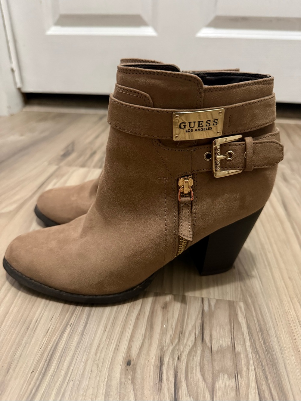 GUESS "Gather" Brown Suede Heeled Ankle Boots Size 8